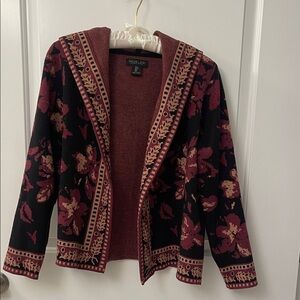 Rachel Zoe Burgundy and Black Hooded Knit Cardigan